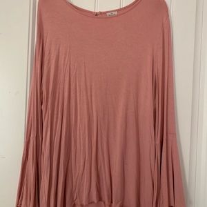 Womens bell sleeve light pink shirt